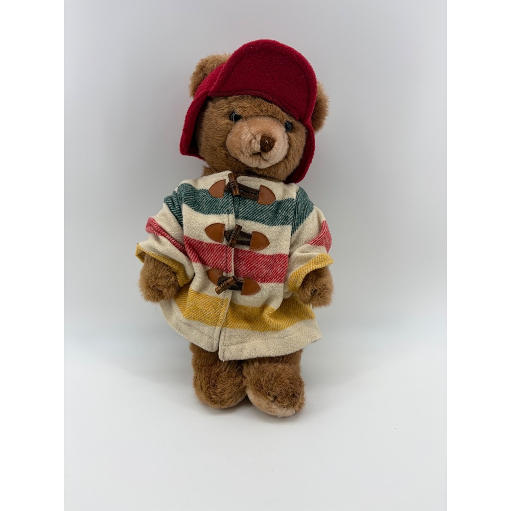 Schmid L.L. Bean Musical Teddy Bear 1984 Brown Red Striped Toggle Coat Vintage